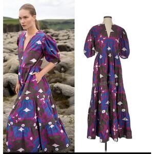 Oliphant Purple Magenta Effortless Uzbek Tiered Dress Sz XXS